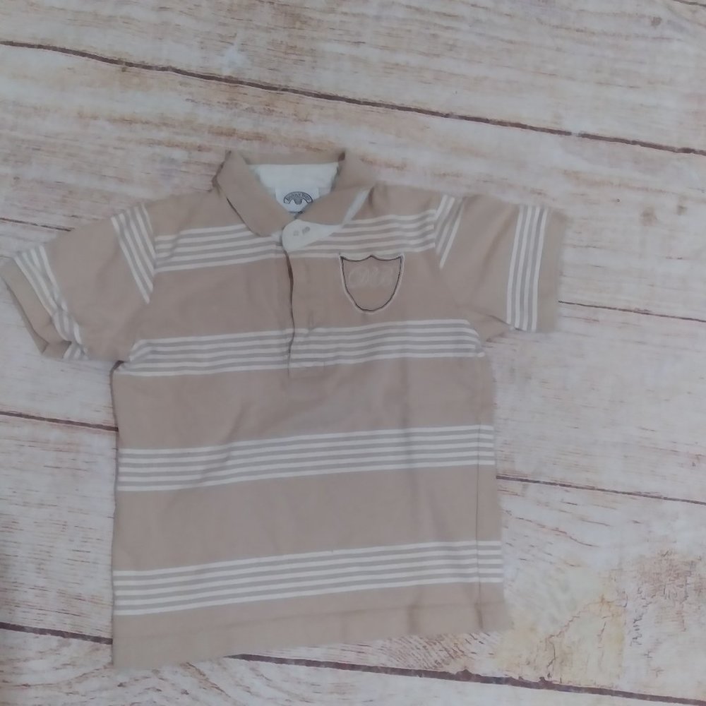 Danny Boy peach & white striped collared polo sz  3